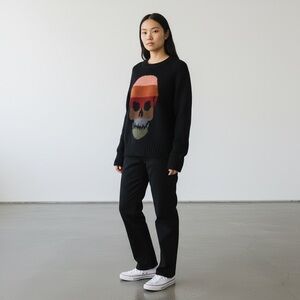 Wooden Ships AUTUMN STRIPE SKULL CREWBLACK SWEATER BLACK Size S/M
